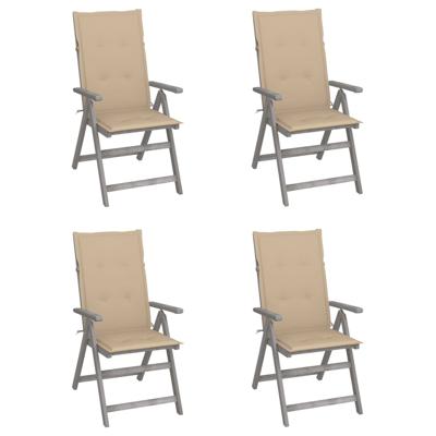 Tuinstoelen 4 st verstelbaar met kussens massief acaciahout