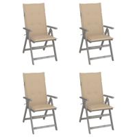 Tuinstoelen 4 st verstelbaar met kussens massief acaciahout