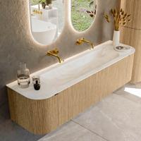 Badmeubel Mondiaz Kurve-Dlux | 170 cm | Meubelkleur Oak | Wastafelkleur Ostra | Solid surface | Midden spoelbak | Zonder kraangat(en)