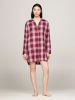 Tommy Hilfiger Dames flanellen nachthemd lange mouw - Ruit Rood - Knoopsluiting