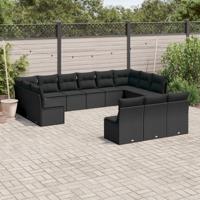13-delige Loungeset met kussens poly rattan zwart