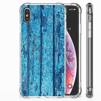 Apple iPhone Xs Max Stevig Telefoonhoesje Wood Blue Apple iPhone Xs Max Stevig Telefoonhoesje Wood Blue