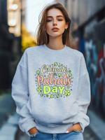 Bon&Bon Women's Clover Graphic Sweatshirt - Loose Grey Crew Neck Pullover Grey / XL