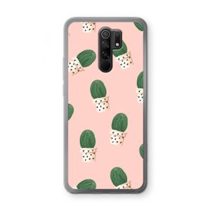 Cactusprint roze: Xiaomi Redmi 9 Transparant Hoesje