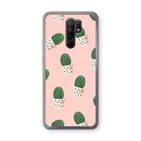 Cactusprint roze: Xiaomi Redmi 9 Transparant Hoesje