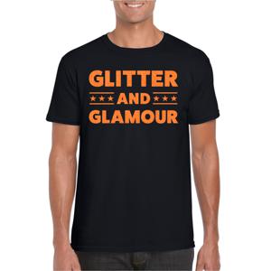 Bellatio Decorations Verkleed T-shirt heren - glitter and glamour - zwart - oranje glitter - carnaval 2XL  -