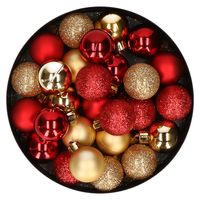 28x stuks kunststof kerstballen rood en goud mix 3 cm - thumbnail