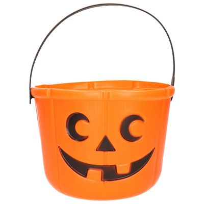 Halloween kunststof snoep emmertje - oranje pompoen - 12 cm
