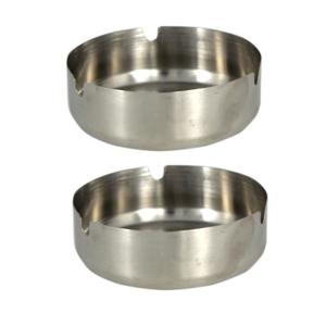Asbak rond - Set van 4x stuks - RVS metaal - zilvergrijs - 9 x 3 cm