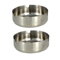 Asbak rond - Set van 4x stuks - RVS metaal - zilvergrijs - 9 x 3 cm