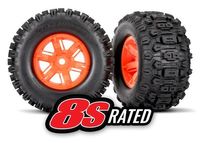 Traxxas - Tires & wheels, assembled, glued (X-Maxx orange wheels, Sledgehammer tires, foam inserts) (left & right) (2) (TRX-7774T) - thumbnail