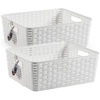 Opbergmand - 2x stuks - Kastmand - rotan kunststof - wit - 12 Liter - 30 x 37 x 13 cm