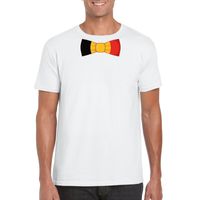 Wit t-shirt met Belgie vlag strikje heren - thumbnail