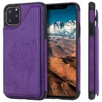 Voor iPhone XI Max (2019) kat boom reliëf patroon schokbestendige beschermhoes met kaartsleuven & fotolijstjes (paars)