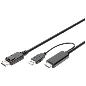 Digitus AK-330111-020-S HDMI-kabel DisplayPort / HDMI Aansluitkabel DisplayPort-bus, HDMI-A-stekker, USB-A stekker 2 m Zwart 4K UHD, Afgeschermd (dubbel),