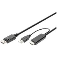 Digitus AK-330111-020-S HDMI-kabel DisplayPort / HDMI Aansluitkabel DisplayPort-bus, HDMI-A-stekker, USB-A stekker 2 m Zwart 4K UHD, Afgeschermd (dubbel), - thumbnail