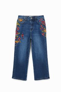 Wide leg jeans met borduursel - BLUE - 7/8