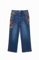 Wide leg jeans met borduursel - BLUE - 7/8 - thumbnail