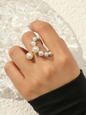 Elegant Imitation Pearl Geometric Adjustable Ring