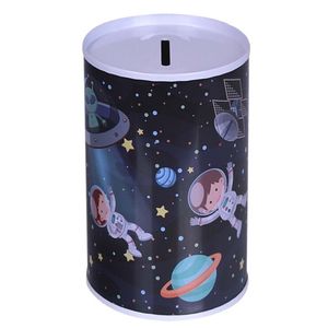 Spaarpot - metaal - D12 x H16 cm - ruimte/astronauten thema   -