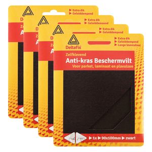 Anti-krasvilt - 4x knipvel - zwart - 90 x 100 mm - rechthoek - zelfklevend - meubel beschermvilt