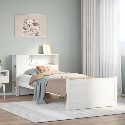 Bed met boekenkast zonder matras grenenhout wit 100x200 cm