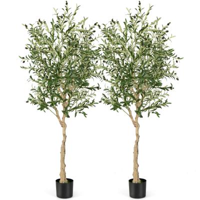 2 Kunstmatige Olijfbomen met 1296 Bladeren & 72 Vruchten Olijfplanten 182 cm