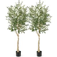 2 Kunstmatige Olijfbomen met 1296 Bladeren & 72 Vruchten Olijfplanten 182 cm