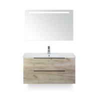 Seville Badmeubelset 100 cm - Craft Oak Edge greep - Wastafel Enjoy - met Sence Spiegel