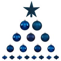 Set van 17x stuks kunststof kerstballen met ster piek donkerblauw - thumbnail