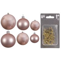 Groot pakket glazen kerstballen 50x lichtroze glans/mat 4-6-8 cm incl haakjes