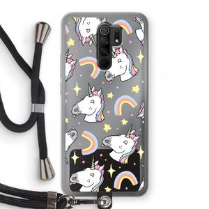 Rainbow Unicorn: Xiaomi Redmi 9 Transparant Hoesje met koord