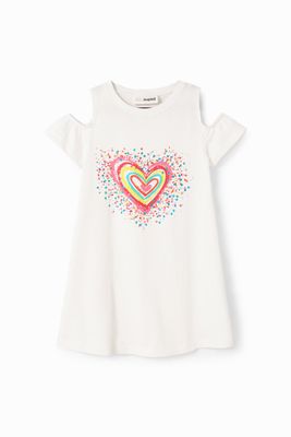 T-shirtjurk met cut-outs en hart - WHITE - 9/10
