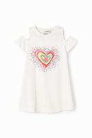 T-shirtjurk met cut-outs en hart - WHITE - 13/14 - thumbnail