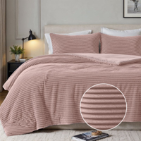 Dekbedovertrek Teddy Rib - Lits-Jumeaux (240x220 Cm) - Oud Roze Microvezel Teddy - Strepen - Fresh And Co - Dekbed-Discounter.nl