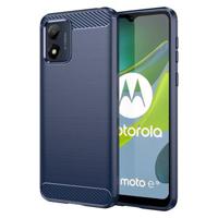 Motorola Moto E13 Geborsteld TPU Hoesje - Koolstofvezel - Blauw - thumbnail