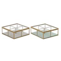 Juwelenkistje DKD Home Decor Groen Lichtgrijs Metaal Kristal 15 x 15 x 5,5 cm (2 Stuks)