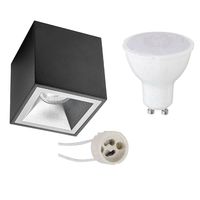Opbouwspot Set - Pragmi Cliron Pro - GU10 Fitting - Opbouw Vierkant - Mat Zwart/Zilver - 4W - Natuurlijk Wit 4200K - Verdiept - 90mm Opbouwspot Set - Pragmi Cliron Pro - GU10 Fitting - Opbouw Vierkant - Mat Zwart/Zilver - 4W - Natuurlijk Wit 4200K - Verdiept - 90mm