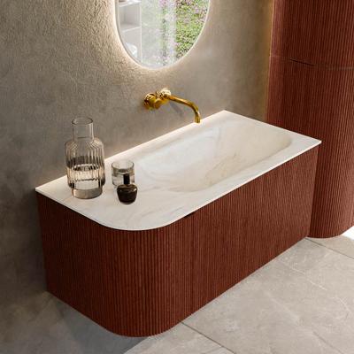 Badmeubel Mondiaz Kurve-Dlux | 95 cm cm | Meubelkleur Ruby | Wastafelkleur Ostra | Solid surface | Wasbak rechter zijde spoelbak | Zonder kraangat(en)