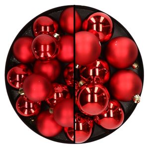 28x stuks kunststof kerstballen rood 4 en 6 cm   -