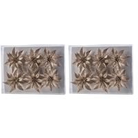 12x Kerstboomversiering champagne glitter bloemen op clip 8 cm