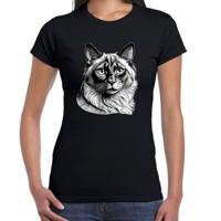 Cadeau/verkleed T-shirt dames - zwart - Balinees kat/poes - kattenliefhebber