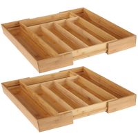 2x stuks uitschuifbare bamboe houten bestekbakken/besteklades 31-48 x 37 x 5 cm