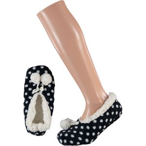 Meisjes ballerina sloffen/pantoffels zwart met witte stippen maat 31-33 31/33  -