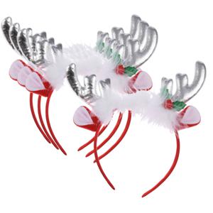 Kerst diadeems/haarbanden - 4x - rendier gewei met oren - zilver - polyester - accessoires