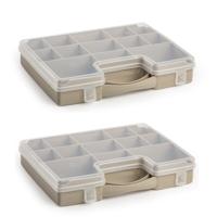 4x stuks plasticforte opbergkoffertje - 13-vaks - taupe - opbergkoffer - sorteer box - 27,5 x 20,5 x