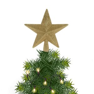 Kerstboom piek ster kunststof goud met glitters 19 cm