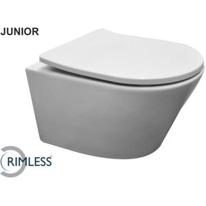 Wiesbaden Vesta Junior Wandcloset Rimless Verkort Shade Slim Toiletzitting - Softclose en Quick Release - Glans Wit
