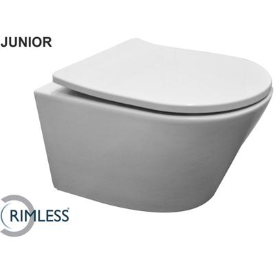 Wiesbaden Vesta Junior Wandcloset Rimless Verkort Shade Slim Toiletzitting - Softclose en Quick Release - Glans Wit