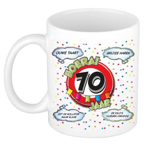 Verjaardag cadeau mok 70 jaar - wit - ouwe taart - 300 ml - keramiek